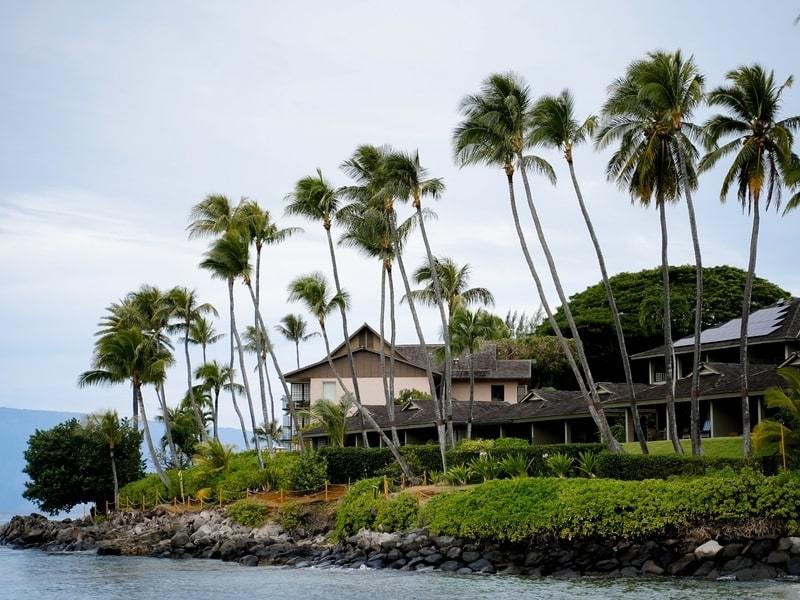 Oceanfront villa surrounded by palm trees in Maui, HI